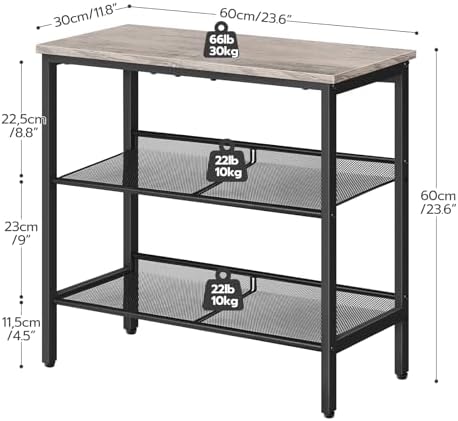 HOOBRO Side Table, 3-Tier Narrow End Table, Nightstand with 2 Flat or Slant Adjustable Shelves for Small Spaces, Hallway, Living Room, Bedroom, Sturdy, Easy Assembly, Greige and Black BG23BZ01G1 - Image 3