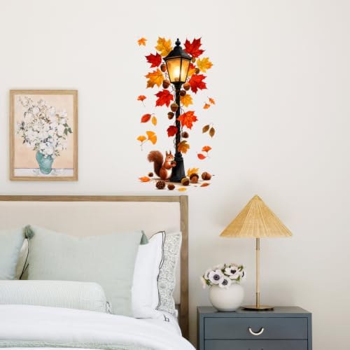 Autumn Lantern Squirrel Wall Decals Peel and Stick Fall Wall Stickers, Woodland Animal Removable Vinyl Wall Decor, Rustic Nature Wall Art for Bedroom Living Room Nursery Farmhouse Home Decorations - Image 5
