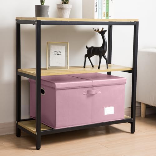 PRANDOM Collapsible Storage Box with Lid [1-Pack] Leather Fabric Foldable Storage Bin Organizer Container Basket Cube with Cover for Home Bedroom Closet Office Nursery Pink (22.8X15.7X11.8) - Image 2