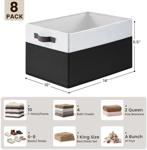 Criusia 8 Pack Large Storage Baskets for Room Organization, Multi-Purpose Bins for Closet, Shelves, Kitchen, Office, Decorative Fabric Foldable Storage Boxes with Handles (14L*10W*9.5H) - Image 2