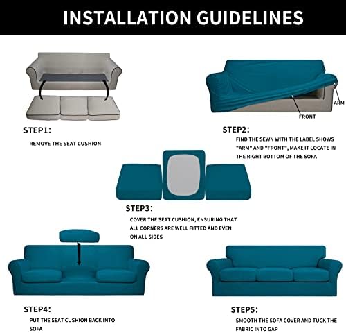 Easy-Going 4 Pieces Stretch Soft Couch Cover for Dogs - Washable Sofa Slipcover for 3 Separate Cushion Couch - Elastic Furniture Protector for Pets, Kids (Sofa, Peacock Blue, Large) - Image 6