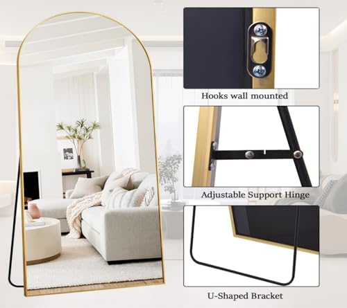 Rowjut Floor Full Length Mirror, Arched Mirrors Full Length 81"x41" Freestanding Large/with Aluminum Frame & Wall Mounted & Hanging or Leaning & Full Body Mirror for Bedroom, (Gold) - Image 4