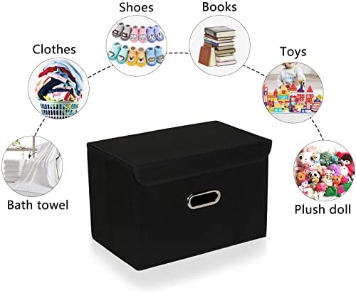 Fabric Foldable Collapsible Storage Cube Bin Organizer Basket with Lid, Handles, Removable Divider for Home, Closet (Black, 3Pcs) - Image 5