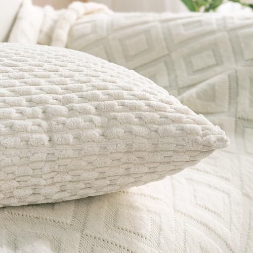 Set of 4 Cream White Decorative Throw Pillow Covers 24x24 Inch Corduroy Pillow Covers for Bed Couch Sofa Living Room Soft Square Cushion Cases - Image 6