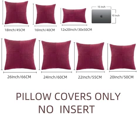 Fancy Homi 2 Packs Burgundy Euro Decorative Throw Pillow Covers 28x28 Inch for Bed, Rustic Farmhouse Boho Home Decor, Soft Corss Corduroy Patchwork Textured Square Cushion Case 71x71 cm - Image 6