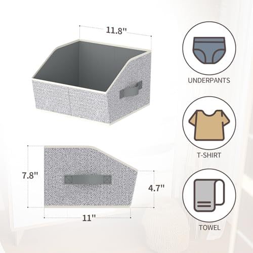 Homsorout Storage Bins for Shelves - Small Trapezoid Closet Shelf Organizer, Fabric Organization Bins with Handles, Storage Baskets for Clothes, Towel, Purse, 4 Pack, Light Gray - Image 3
