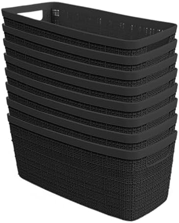 Curver Set of 8 Slim 6.8L Jute Decorative Plastic Organization and Storage Baskets - Perfect Bins for Home Office, Closet Shelves, Kitchen Pantry and All Bedroom Essentials, Black by Unknown