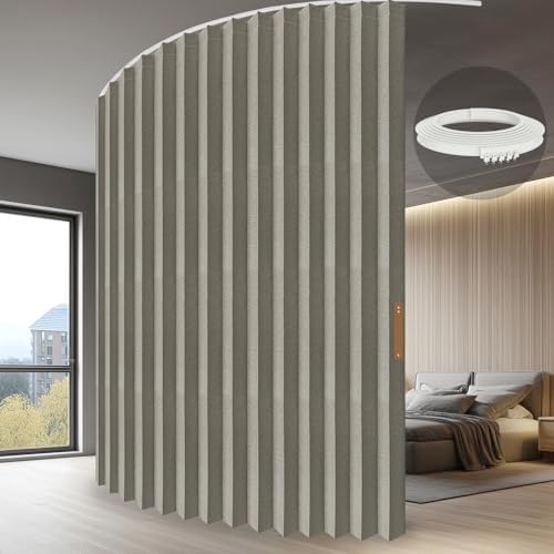 JILRON Folding Accordion Partition Divider with Ceiling Track - Hanging Room Curtain, Quick Setup(Grey 180" W x 96" L-Pack of 1) by JILRON
