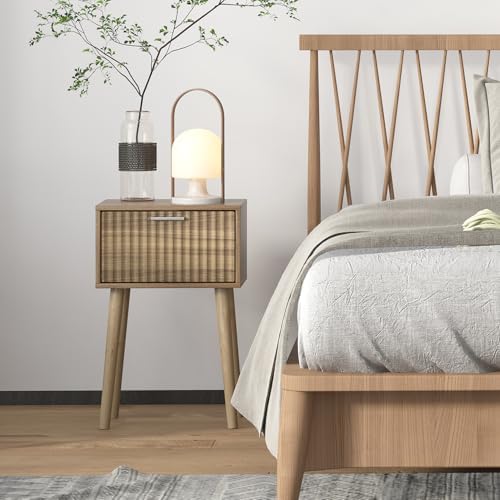 LAATOOREE Nightstands Set of 2, Small Bed Side Table with Fluted Door - Image 2