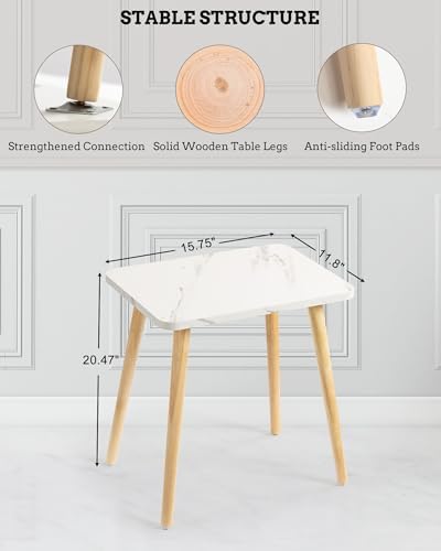 FORAOFUR Small Side Table, Set of 2 Modern Mini Coffee Table with Natural Wood Legs, Quick Assembly End Furniture for Bedroom Living Sofa, Minimalist Design for Nursery and Compact Homes, Marble - Image 2