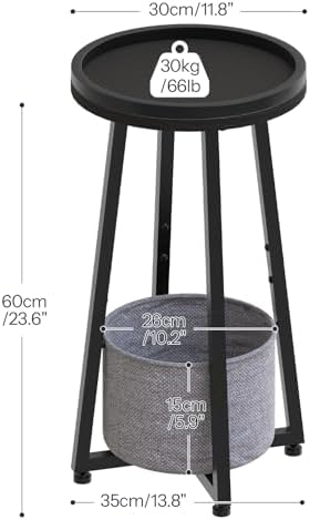 HOOBRO Small Round Side Table, 2-Tier Round Sofa End Table, Compact Nightstand with Fabric Storage Basket, for Small Space, Living Room, Bedroom, Dorm, Black BB183BZ01 - Image 3