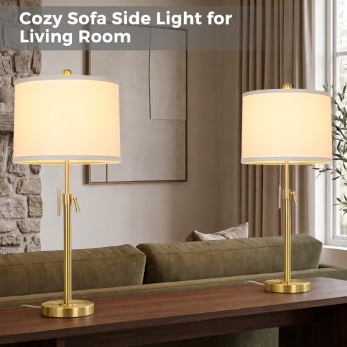 Qingmiao Gold Table Lamps Set of 2, 22" to 30" Adjustable, 3 Way Bulbs - Image 2