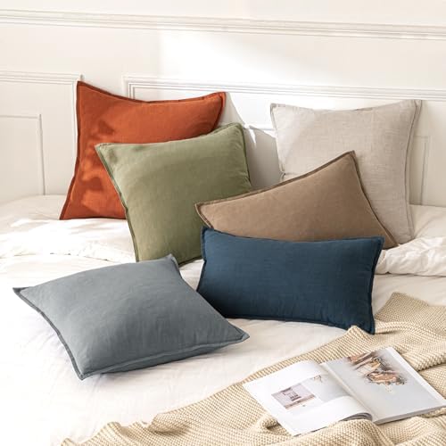 MIULEE Decorative Linen Pillow Covers 20x20 Inch Burnt Orange - Image 4