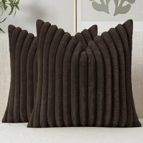MIULEE Faux Fur Decorative Throw Pillow Covers 18x18 Set of 2 Dark Brown by MIULEE