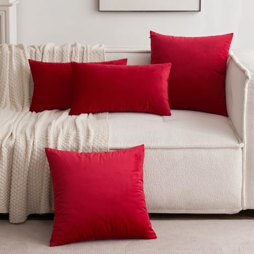 MIULEE Velvet Throw Pillow Covers 12x12 Inch Pack of 2 Red - Image 6