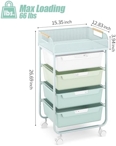 SYKIARIOL 4-Drawer Rolling Storage Cart with Mesh Top,Green - Image 3