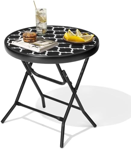 Outdoor Side Table, Small Patio End Table, Black and White - Image 6