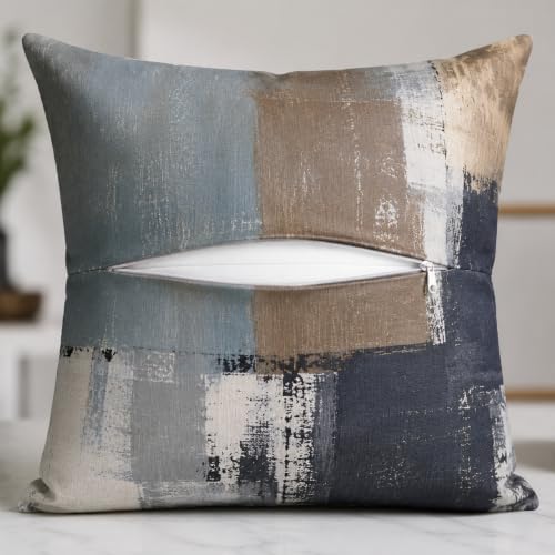 Brown Grey Abstract Throw Pillow Covers 16x16 Set of 4 - Image 3