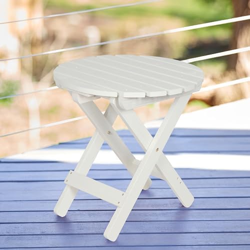 Shine Company Round Wooden Folding Solid Wood Side Table, Outdoor Adirondack Small Patio Table, Eggshell White - Image 2