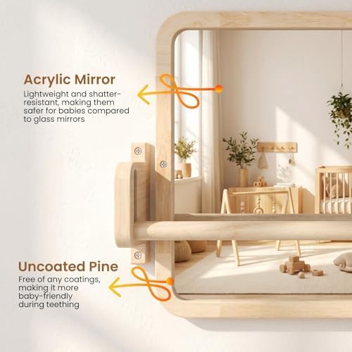 Woodtoe Montessori Mirror with Bar, Adjustable Baby Pull to Stand Toys 6M+ - Image 4