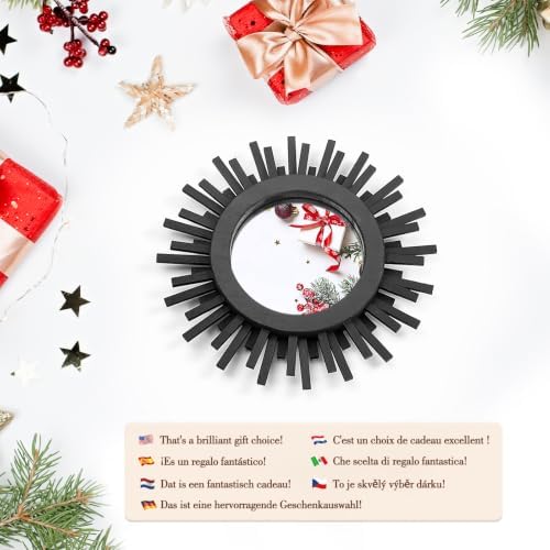 12 Inch Boho Sunburst Mirror, Round Wooden Wall Decor Starburst Sun Mirror for Bedroom, Living Room, Bathroom, Hallway, Balcony, Farmhouse Entryway, Housewarming Gift（Black - Image 5