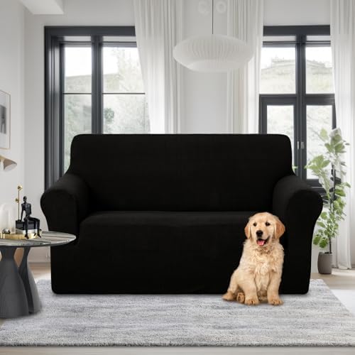 U-NICE HOME Loveseat Cover Stretch Couch Cover Sofa Slipcover, Black - Image 2