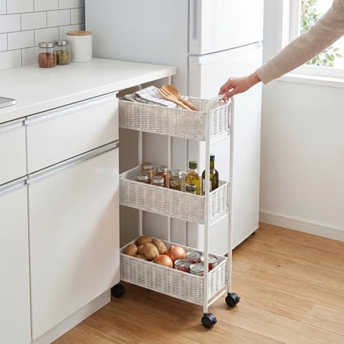 FOCHIER F Utility Slim Storage Cart,3-Tier Rolling Kitchen Office Laundry Room Cart,Mobile Shelving Unit Organizer for Living Room Bathroom Baby Diaper Narrow Places (White, UC-White-7.1inch) by FOCHIERF