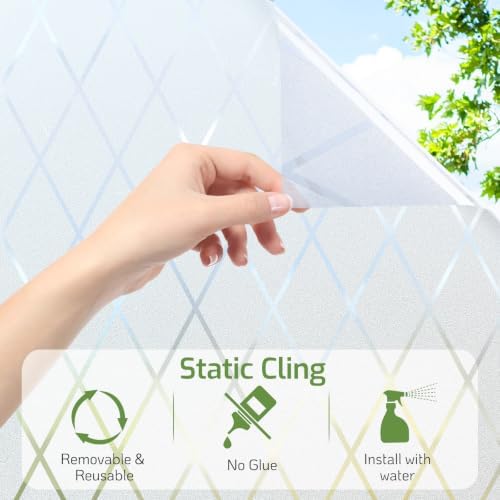 LUTE Frosted Glass Window Privacy Film with Lattice Pattern, 17.5" x 157.4" - Image 4
