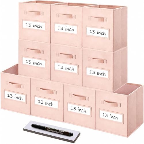 Storage Bins,13" Cube Storage Bin with Labels,10pcs,Pink by Anyoneer