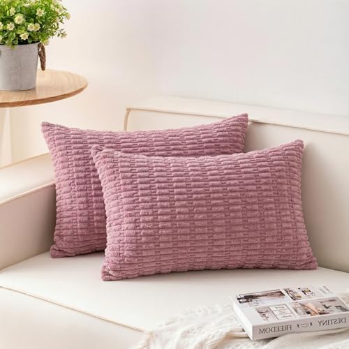 Aegero Pack of 2 Corduroy Decorative Throw Pillow Covers 12x24 Inch, Pink by Unknown