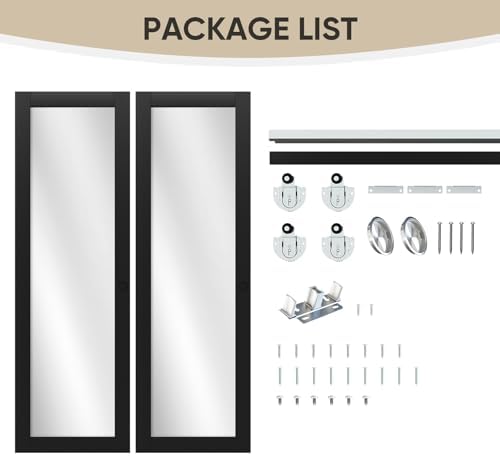 JUBEST 48" x 80" Mirror Closet Door, Preassembled One Side Mirror Door with Hardware Kit & Matching Fascia, Solid Wood Frame with Water-Proof PVC Surface, Easy to Install, Black - Image 2