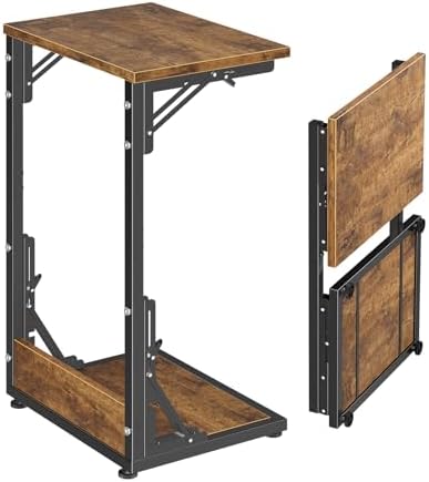 Simple Trending C Shaped End Table, Folding TV Tray Table, Side Table for Living Bedroom, Rustic Brown by SimpleTrending