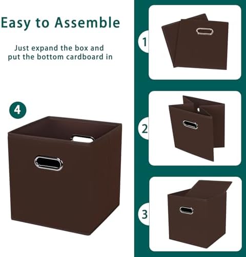 Black Foldable Storage Cubes Bins, Fabric Storage Box Cubes Organizer Baskets with Dual Handles for Home Organizer,Set of 6,(Coffee) - Image 6