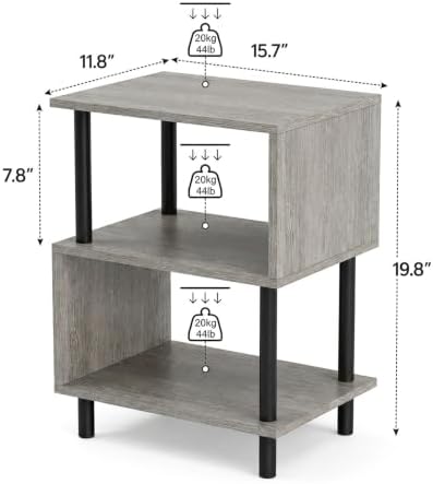 Frylr Side Table, Night Stand and End Table with Reinforced Metal Frame, 44 lb Capacity on Each Tier and Leveling Feet for Bedroom, Bedside, Living Room and Small Spaces, Greige - Image 2