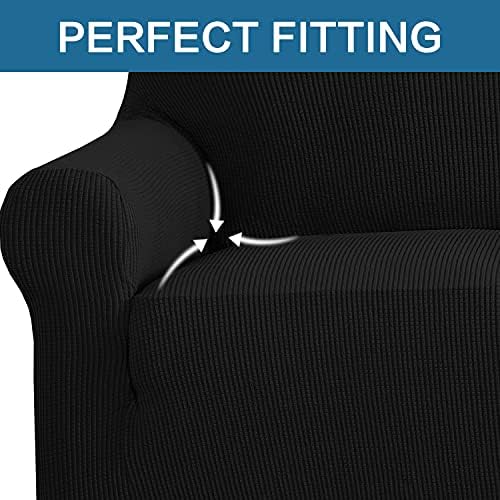 H.VERSAILTEX Stretch Couch Cover Slip Covers for Sofas/Couches 2 Cushions Pet Couch Covers for Sofa 1 Piece with Elastic Bottom, Textured Checked Jacquard Fabric(Loveseat 58"-70" Wide, Black) - Image 5