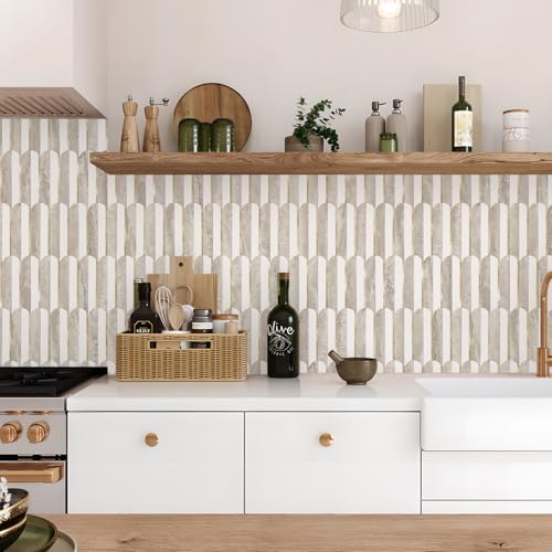 Vamos Tile Peel and Stick Backsplash Seamless Tile,1-Sheet Stick on Backsplash for Kitchen and Bathroom,White and Beige Slate PVC Mixed Metal Gold Self Adhesive Mosaic Tiles - Image 6