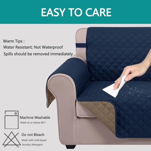 U-NICE HOME Loveseat Sofa Cover for 2 Cushion Couch, Navy/Taupe - Image 5