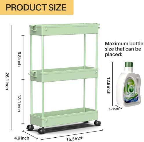 SPACEKEEPER Slim Rolling Storage Cart, 3 Tier Bathroom Cart Organizer,Green - Image 7