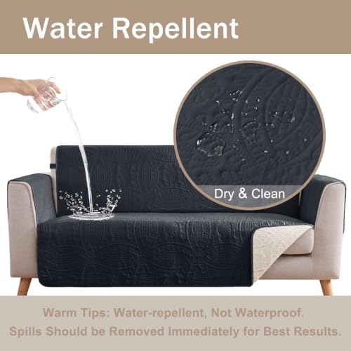 Black Loveseat Covers 2 Cushion Couch, Water-Repellent Sofa Cover for Love Seat, Washable Quilted Couch Covers, Pet Friendly Sofa Slipcovers (Loveseat 56", Black) - Image 3