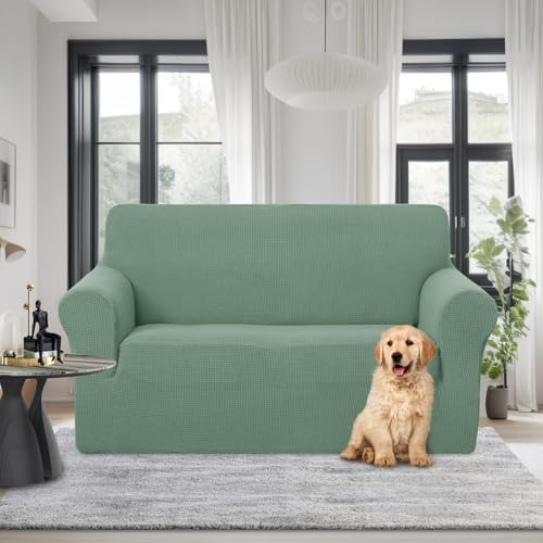 U-NICE HOME Loveseat Cover Stretch Couch Cover Sofa Slipcover, Cyan - Image 2