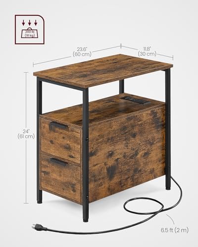 VASAGLE Side End Table with Charging Station, Slim Nightstand with Storage - Image 3