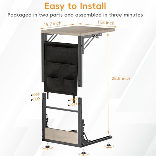 Folding TV Tray Table, Small Folding Side Table with Storage Bag, Portable C Shaped End Table for Couch Sofa Bed, Oak Gray - Image 3