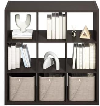 Furinno Simple 9-Cube Storage Organizer, Extra Thick Frame, Black Oak - Image 6
