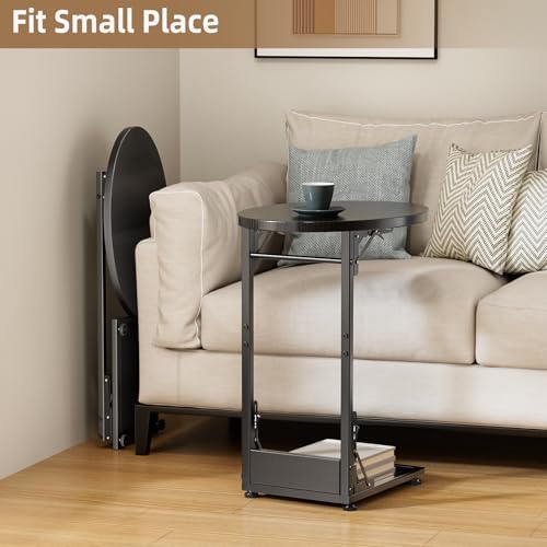 Elbourn Folding Side Table End Couch Tables, C-Shaped TV Stand for Sofa - Image 7