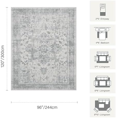 Rugxara 8x10 Area Rugs,Large Rugs for Living Room(Grey White) - Image 2