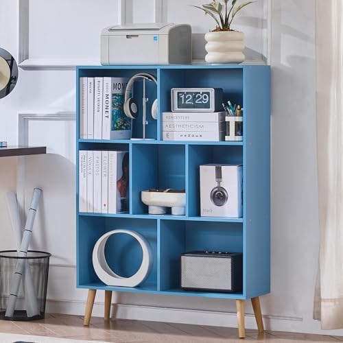LEYAOYAO Cube Bookshelf, Mid-Century Modern Book Shelf with Legs, Blue - Image 5