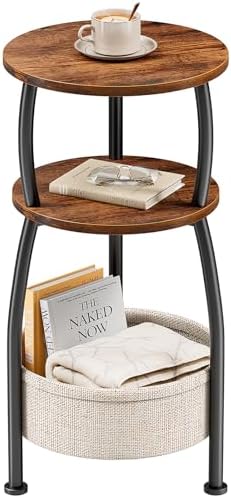 Round Side Table for Small Spaces with Storage Basket, 11.81in by designyourhome