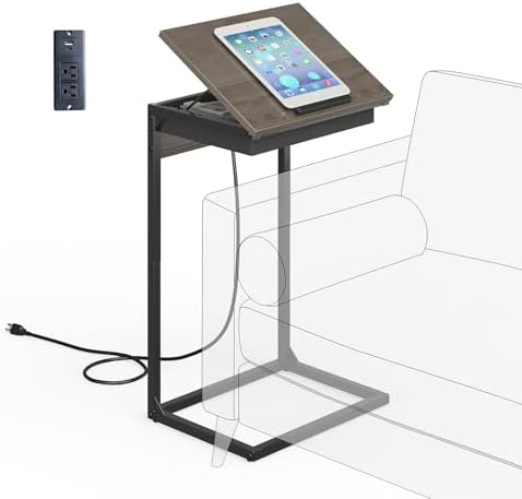 sthmec C Shaped End Tables with Charging Station, 45° Tiltable Adjustable Flip Top Side Table with Storage,Small C Table for Small Spaces,Slide Under Couch Sofa Bedside Tables for Living Room, Grey by Unknown