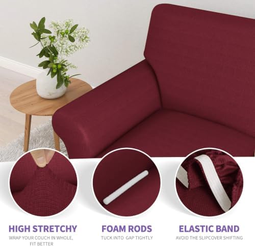 ZNSAYOTX Couch Covers for 3 Cushion Couch High Stretchy Spandex Pet Friendly Sofa Slipcover 1 Piece Non Slip Couch Covers Large Furniture Protector (Wine Red, Sofa) - Image 3