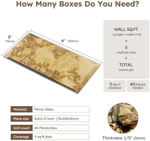 Diflart Peel and Stick Mirror Subway Tiles, Gold Antique, 3x6 Inch, 5 Sq.ft - Image 3